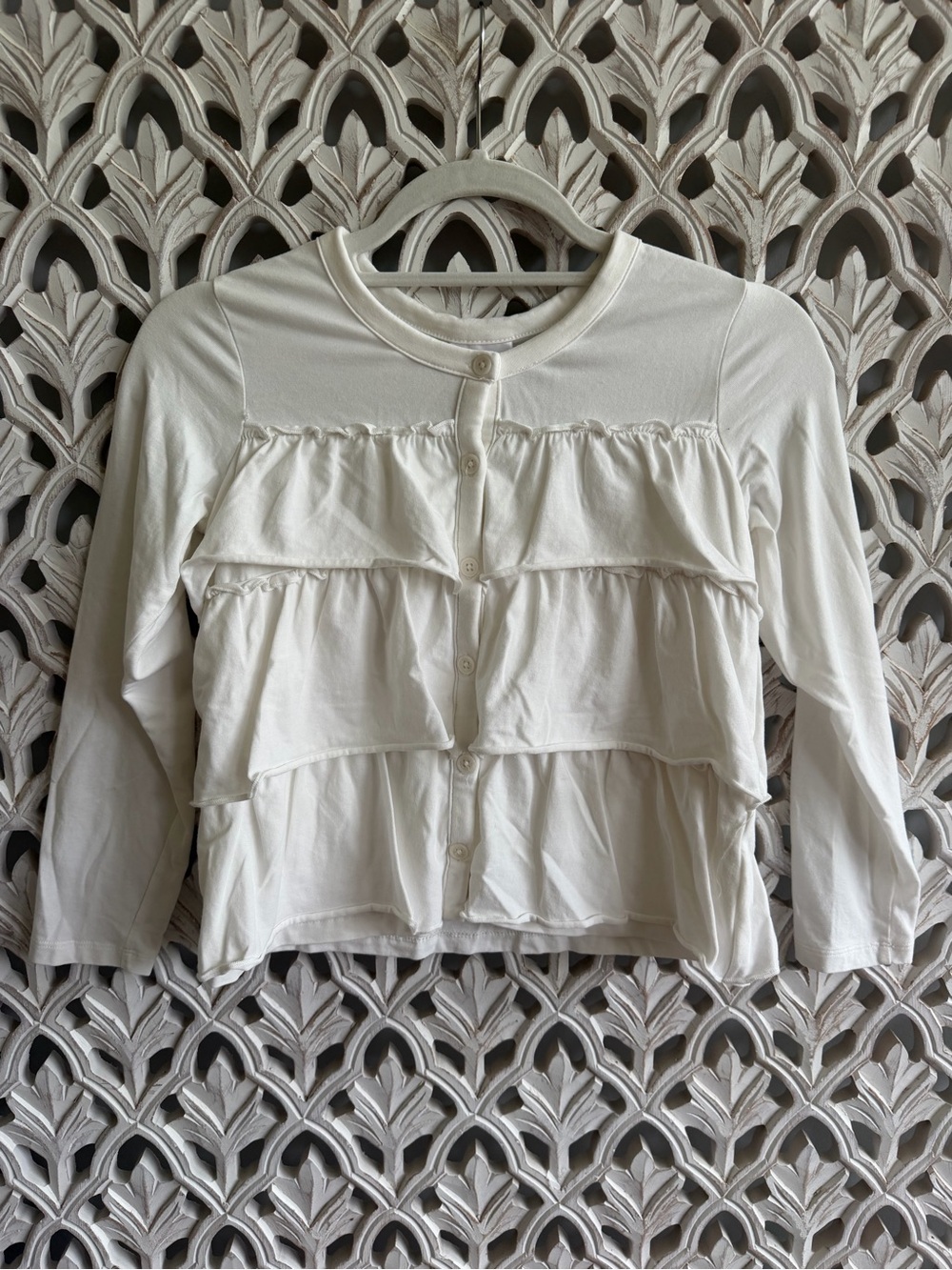 Hanna Andersson Girls Ivory Ruffle Cardigan Size 130